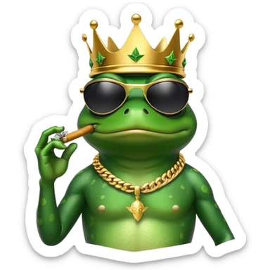 gangster frog wearing a gold crown smoking a marijuana joint, cool sunglasses sticker