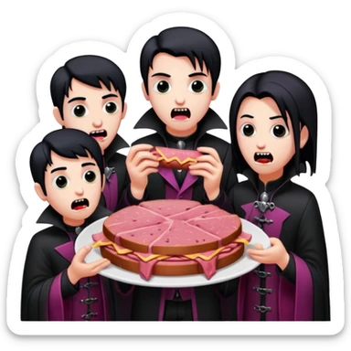 goth vampires eating a SPAM meat dinner sticker