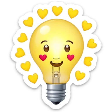 a yellowish lightbulb with hearts over  sticker