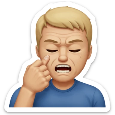 Guy biting his fist with teeth and squeezing his eyes shut  sticker