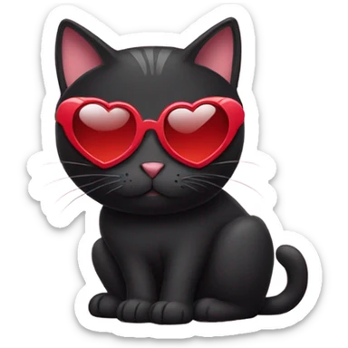 Black cat with heart sunglasses sticker