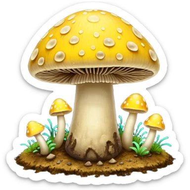 yellow glowing magic mushroom with dirt sticker