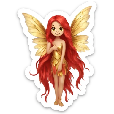 big wings, flower, Beautiful, fairy, red, gold,red, long hair sticker