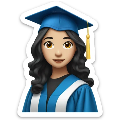 asian girl wearing blue graduation cap with long curly black hair sticker