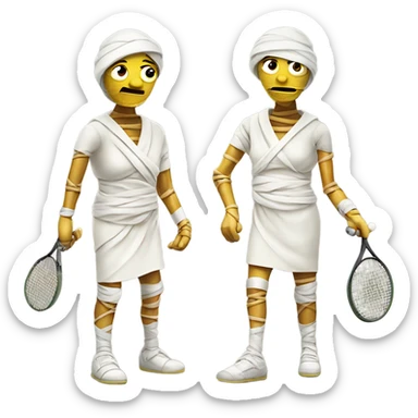 Mummy with broken arm playing tennis. Full body wrapped in bandages sticker