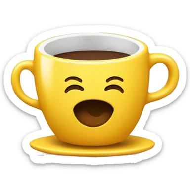 emoji amarelo feliz com xícara tomando café sticker