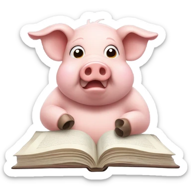 Pig reading a book sticker