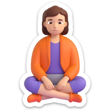 a person sitting quietly with a slight frown, surrounded by soft light, conveying sadness but also inner calm sticker