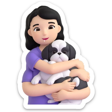 A girl with black hair hugging a Shih Tzu dog sticker