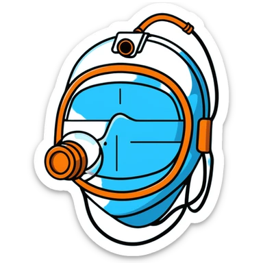 Bright blue oxygen consumption mask with measurement tubes and sensors, isolated VO2 max testing equipment sticker