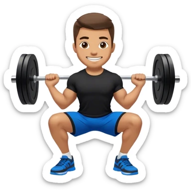 smiling man black shorts black t shirt blue shoes barbell squats sticker