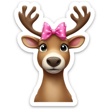 reindeer wearing pink bow with hearts in the background sticker