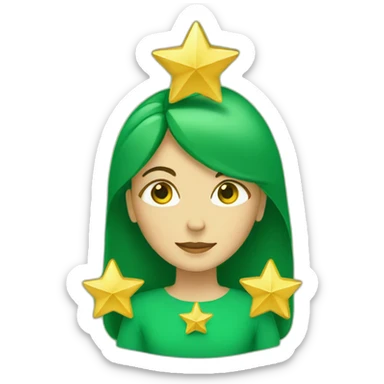Green women holding three gold stars above head sticker
