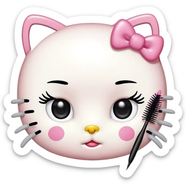  hello Kitty SANRIO holding an eyelash mascara spoolie sticker