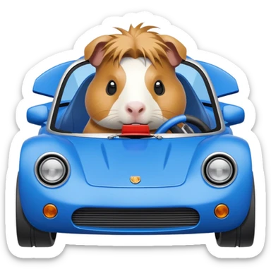 Local Motors Rally Fighter with blue body, silver rims, and driver is a Guinea pig sticker