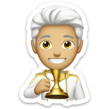 white anime men with gold win cup sticker