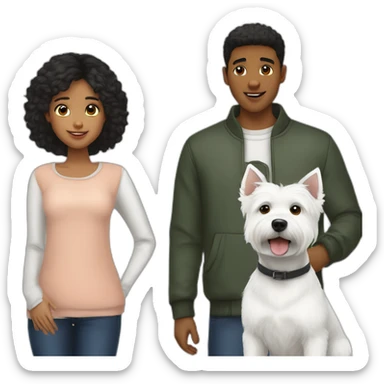 family photo included west highland white terrier boy 21 years old with short haircut and girl 24 years old with black hair sticker