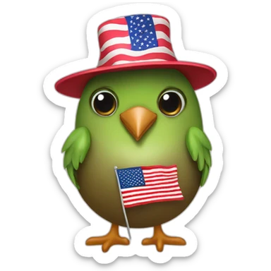 a kiwi wearing an american flag hat sticker