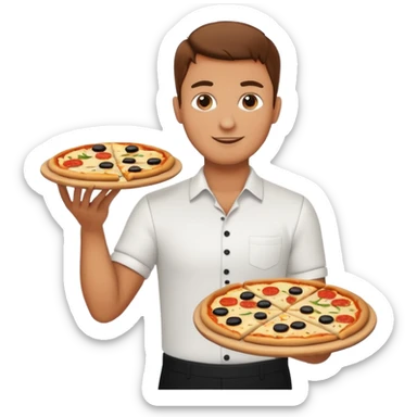 A waiter serving pizza sticker