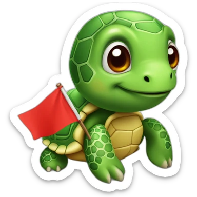A cute green little turtle with a red warning flag sticker