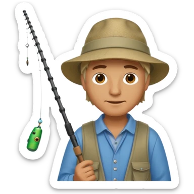 a man holding a fishing rod sticker