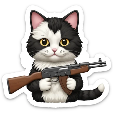 black and white cat with an ak47 gun sticker