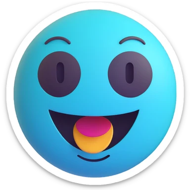 3D smiley emoji, round shape, turquoise color, with text 'buli', party face sticker