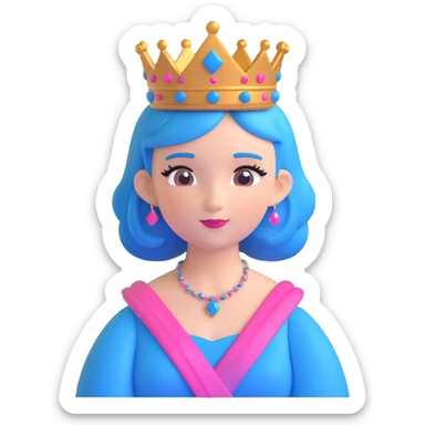 cute queen with pink and blue hair and a queen crown sticker