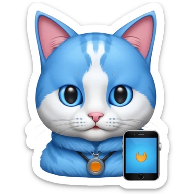 Cat with no ears head blue body blue with gadget sticker