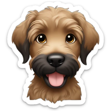 bouvier fawn brown and black puppy face very long hair smiling dark ears sticker