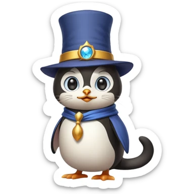 Combine a cat with a top hat in the wizard penguin sticker