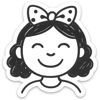 brown-skinned girl with a polka-dot bow on her head, happy, minimal style sticker