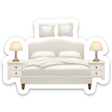 White bed with pillows and blankets, cozy vibe sticker