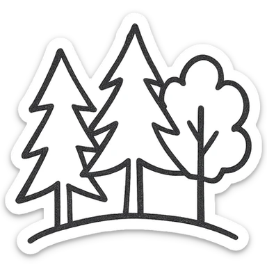 hand-drawn black outline of a forest with simple tree shapes sticker