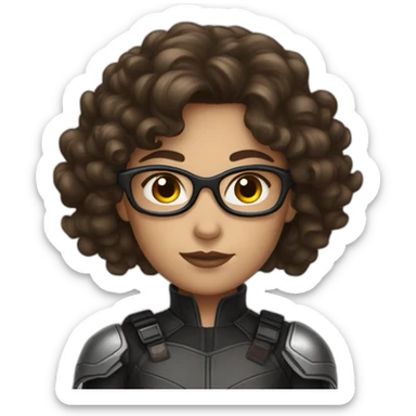 a girl dressed as a brunette avenger with long curly hair with glasses sticker