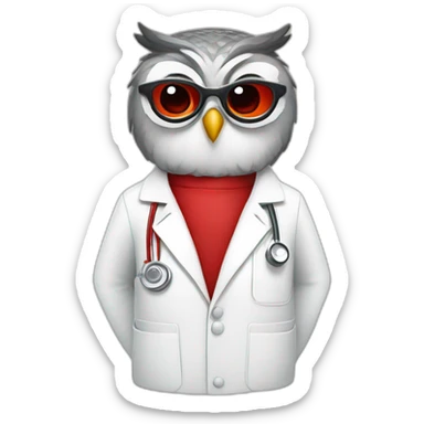 owl with red glasses and doctor's coat sticker