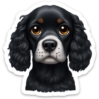 Small completely black king spaniel with black fur on his whole face and white fur on chest sticker