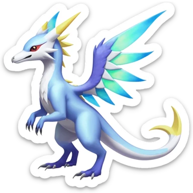 Colorful scaly flurry iridescent shiny bioluminescent translucent luminescent neon pastel bright pale Latias-Sergal-Vernid-Silvally-Renamon-Zeraora-Bastet-Fakémon-hybrid-fusion-creature, full body sticker
