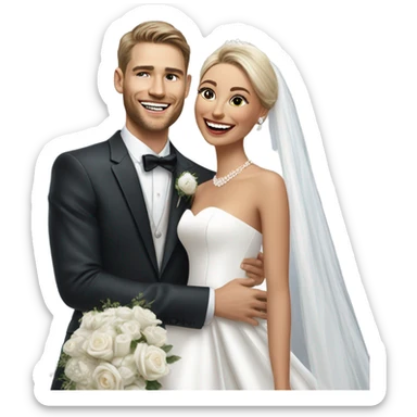 Hyper Realistic beautiful dior bride laughing with a handsome male model groom
 sticker