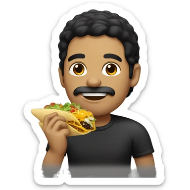 Man with black hair and black gotee eating a taco sticker