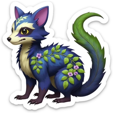 Realistic Sharp swampy realistic mossy grassy elemental ivy floral detailed Colorful translucent luminescent glowing Trico-Noibat-batty-Sergal-Furret-Ferret-Wolverine-Vernid-furry-fursona-fusion-Fakemon-animal-hybrid-creature, full body sticker