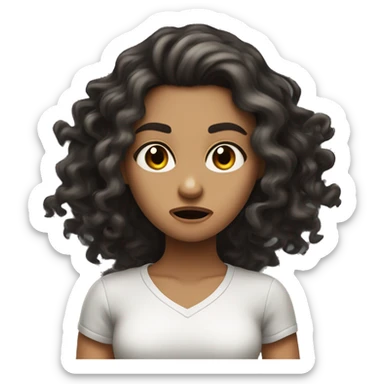 A half black half white girl with long curly brown hair going crazy with fumes coming out and angry eyes sticker