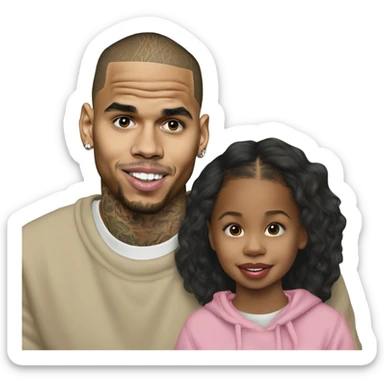 Photo Realistic Chris Brown with daughter Royalty, son aeko sticker