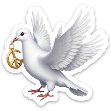A white dove holds a peace symbol in its beak sticker