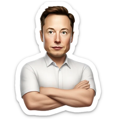 Elon musk with a light shirt holding an X sign  sticker