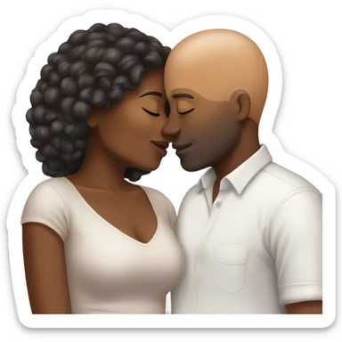 brown-skinned woman kissing her bald white boyfriend sticker