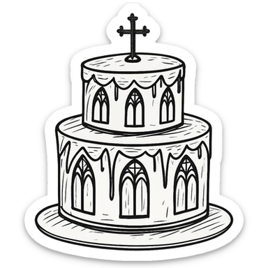 gothic cake, hand drawn style, intricate gothic cake with detailed line work sticker