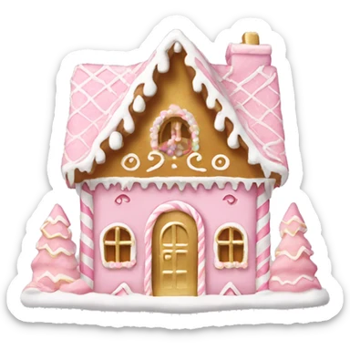 pink and gold and white gingerbread house sticker