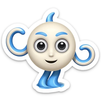 playful cyclone swirl character with big cartoon eyes at top, thin black arms and legs extending from swirl, friendly mascot vibe, clean emoji-style art, simple shading sticker