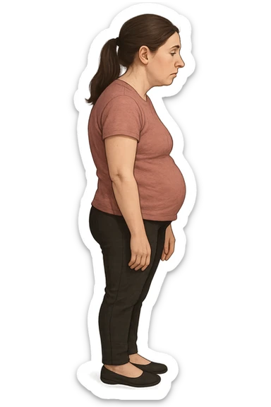 DONNA DI PROFILO CON LA POSTURA SBAGLIATA, LA PANCIA IN FUORI E LE SPALLE CHIUSE sticker